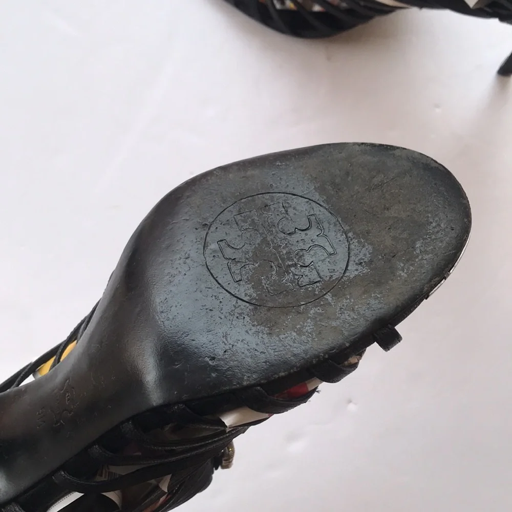 Tory Burch Black Sandals Heels Crystal Stiletto High Designer Gem Sparkle 9 Cute